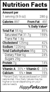Nutrition label for sweet potato pie